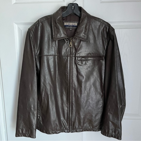 MENS SIZE M BROWN LEATHER JACKET BY OXIDE - Picture 2 of 15